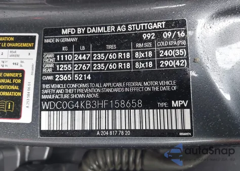 2017 Mercedes Glc300 4Matic z USA, uszkodzony, nr VIN WDC0G4KB3HF158658